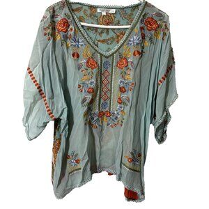 Karyn Seo Floral Embroider VNeck Pullover Blouse Size Large